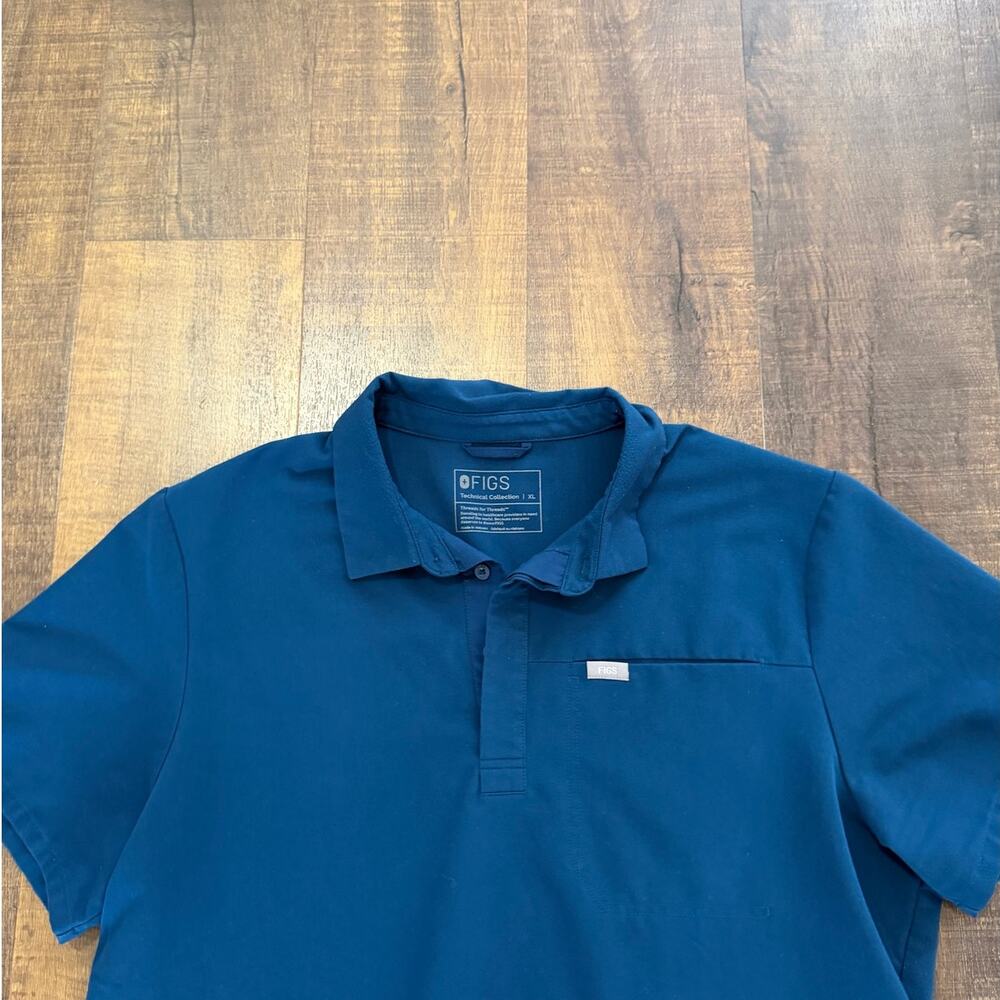 FIGS Lima Scrub Polo Blue/Green Short Sleeve Medical Top Men’s Size XL - Picture 2 of 7